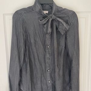 Gray Riley and Ray  button down with tie neck blouse